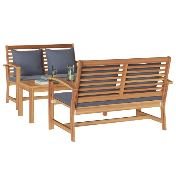 Garten-Sofa-Set 3 pcs Natur Teak-Massivholz