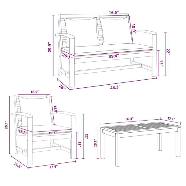 Garten-Sofa-Set 5 pcs Natur Teak-Massivholz