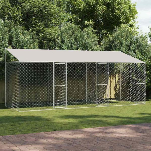 ARDEBO.de - Hundekäfig Silber 600 x 200 x 256 cm Verzinkter Stahl