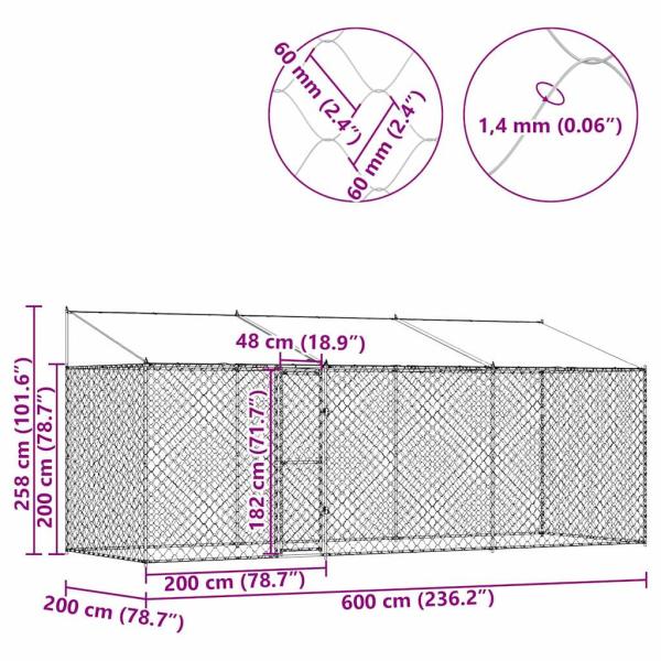 Hundekäfig Silber 600 x 200 x 256 cm Verzinkter Stahl