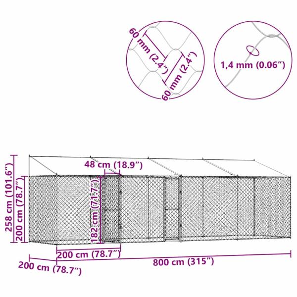 Hundekäfig Silber 800 x 200 x 256 cm Verzinkter Stahl