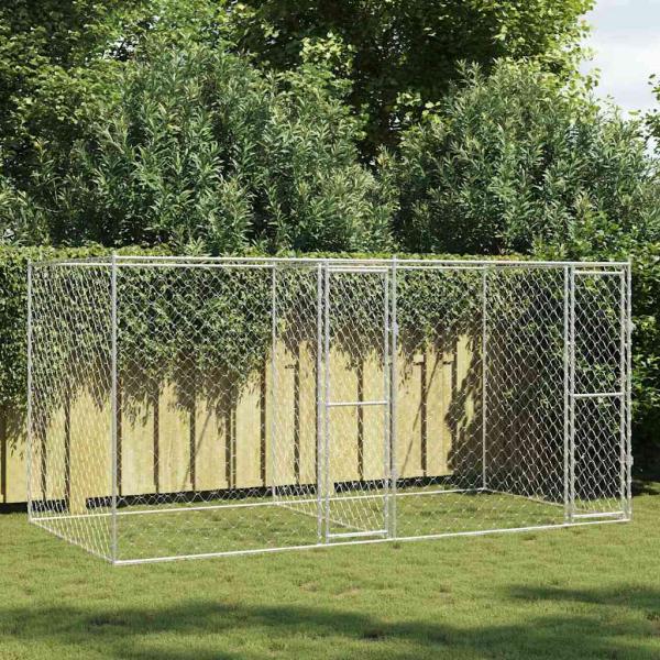 ARDEBO.de - Hundekäfig Silber 400 x 200 x 200 cm Verzinkter Stahl