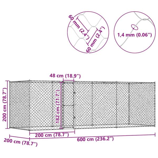 Hundekäfig Silber 600 x 200 x 200 cm Verzinkter Stahl