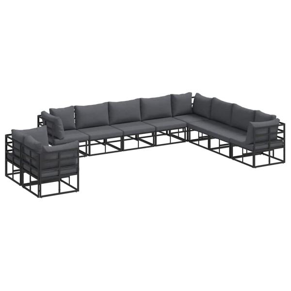 Garten-Sofa-Set mit Kissen 10 pcs Schwarz Aluminium