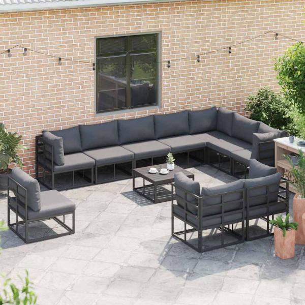 Garten-Sofa-Set mit Kissen 10 pcs Schwarz Aluminium