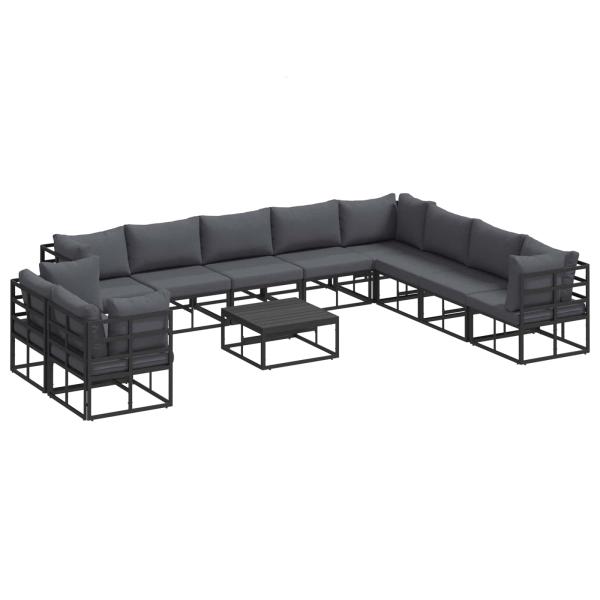 Garten-Sofa-Set mit Kissen 11 pcs Schwarz Aluminium