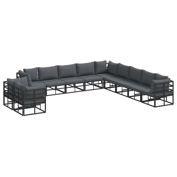 Garten-Sofa-Set mit Kissen 11 pcs Schwarz Aluminium