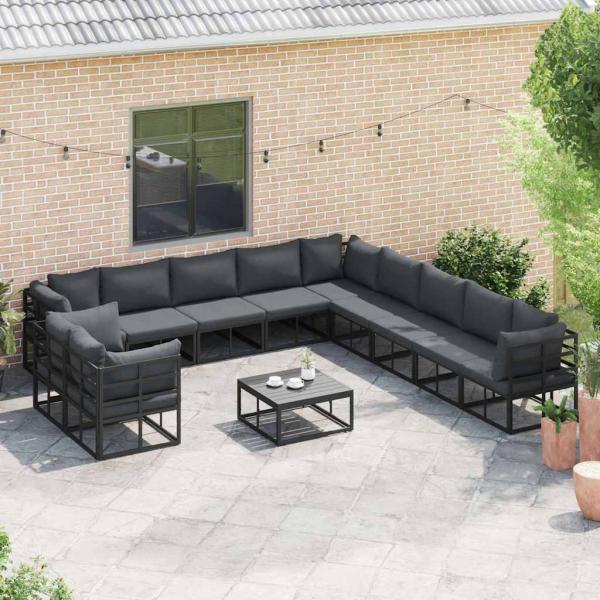 Garten-Sofa-Set mit Kissen 11 pcs Schwarz Aluminium