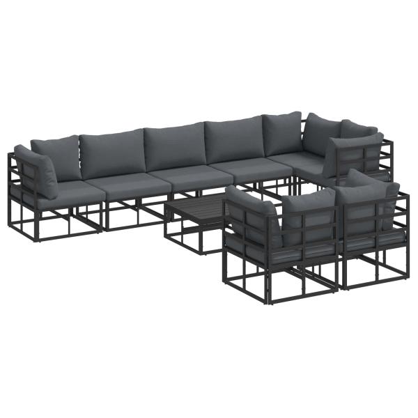 Garten-Sofa-Set mit Kissen 9 pcs Schwarz Aluminium