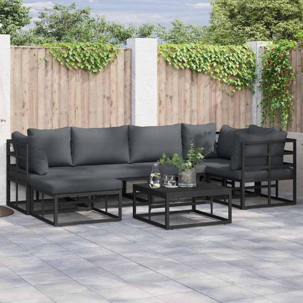 ARDEBO.de - Garten-Sofa-Set mit Kissen 6 pcs Schwarz Aluminium
