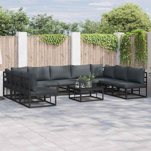 ARDEBO.de - Garten-Sofa-Set mit Kissen 10 pcs Schwarz Aluminium
