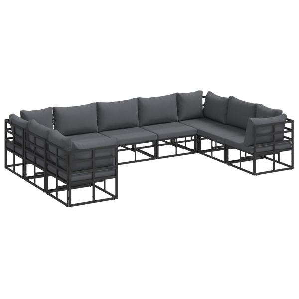 ARDEBO.de - Garten-Sofa-Set mit Kissen 9 pcs Schwarz Aluminium