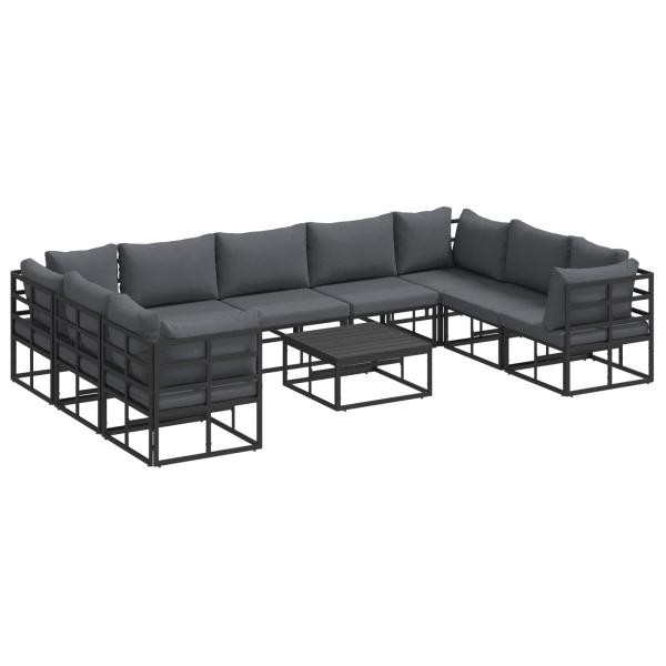 Garten-Sofa-Set mit Kissen 10 pcs Schwarz Aluminium