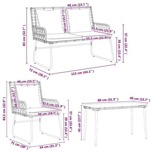 Gartenmöbel Set mit Kissen 4 pcs Schwarz, Anthrazit