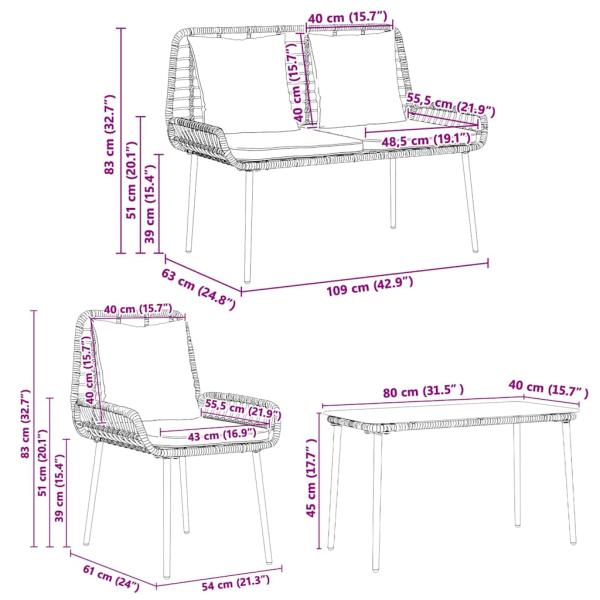 Gartenmöbel Set mit Kissen 4 pcs Braun, Schwarz, Creme