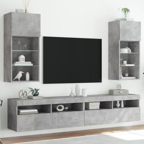 ARDEBO.de - TV-Schränke mit LED-Leuchten 2 Stk. Betongrau 40,5x30x90 cm