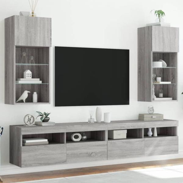 ARDEBO.de - TV-Schränke mit LED-Leuchten 2 Stk. Grau Sonoma 40,5x30x90 cm