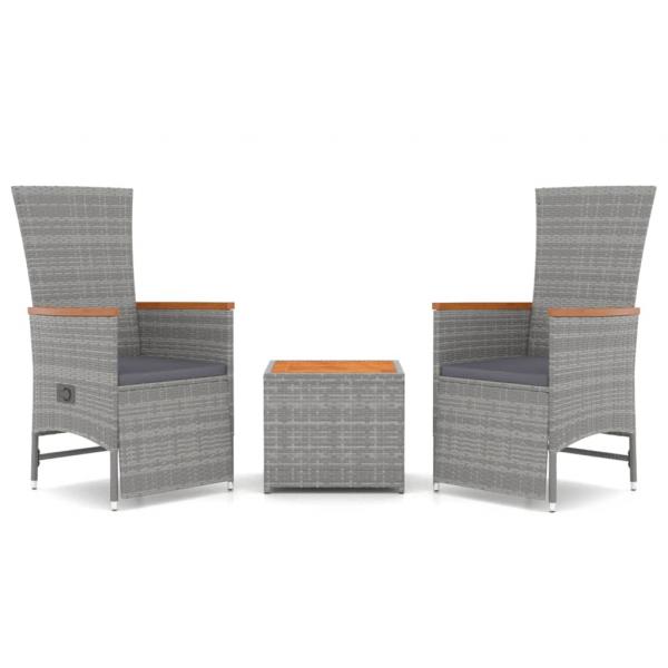 ARDEBO.de - 3-tlg. Garten-Lounge-Set Grau Poly Rattan & Massivholz Akazie