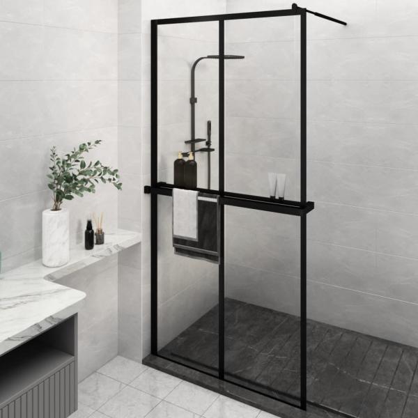 ARDEBO.de - Duschwand mit Ablage für Walk-In-Dusche Schwarz 118x190 cm ESG