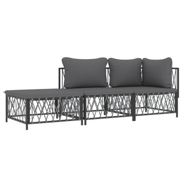 ARDEBO.de - 3-tlg. Garten-Lounge-Set mit Kissen Anthrazit Stahl