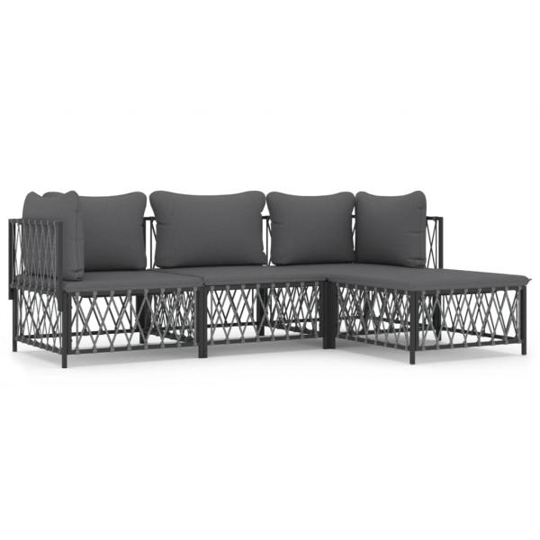 ARDEBO.de - 4-tlg. Garten-Lounge-Set mit Kissen Anthrazit Stahl