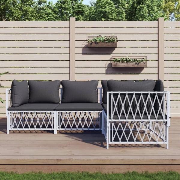 ARDEBO.de - 4-tlg. Garten-Lounge-Set mit Kissen Weiß Stahl