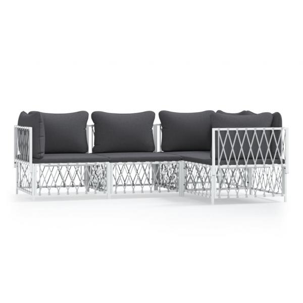 4-tlg. Garten-Lounge-Set mit Kissen Weiß Stahl