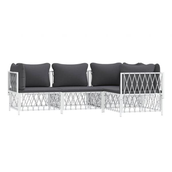 4-tlg. Garten-Lounge-Set mit Kissen Weiß Stahl