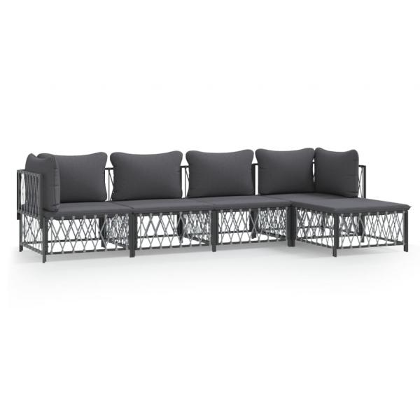 ARDEBO.de - 5-tlg. Garten-Lounge-Set mit Kissen Anthrazit Stahl