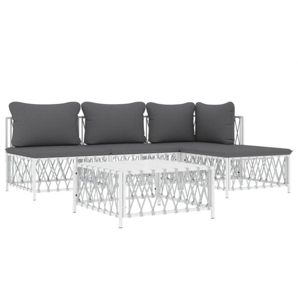 ARDEBO.de - 5-tlg. Garten-Lounge-Set mit Kissen Weiß Stahl