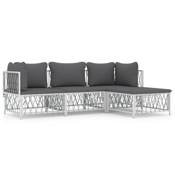 ARDEBO.de - 4-tlg. Garten-Lounge-Set mit Kissen Weiß Stahl
