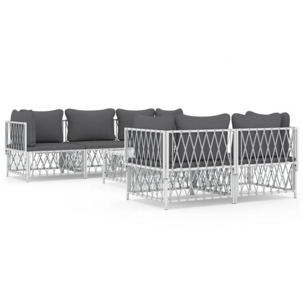 ARDEBO.de - 6-tlg. Garten-Lounge-Set mit Kissen Weiß Stahl