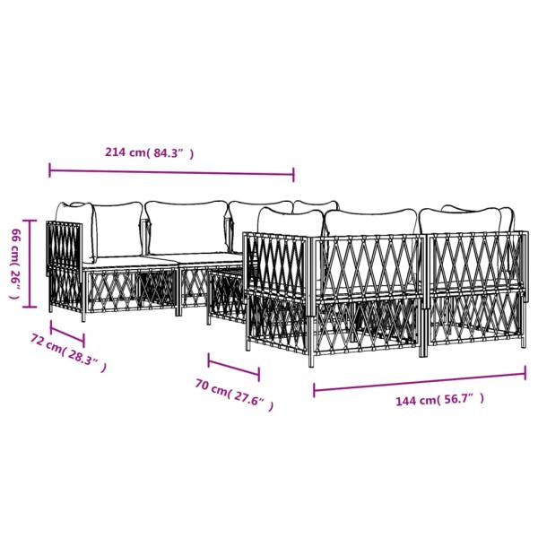 6-tlg. Garten-Lounge-Set mit Kissen Weiß Stahl