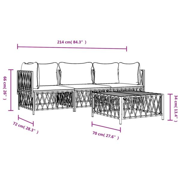 ARDEBO.de - 4-tlg. Garten-Lounge-Set mit Kissen Weiß Stahl