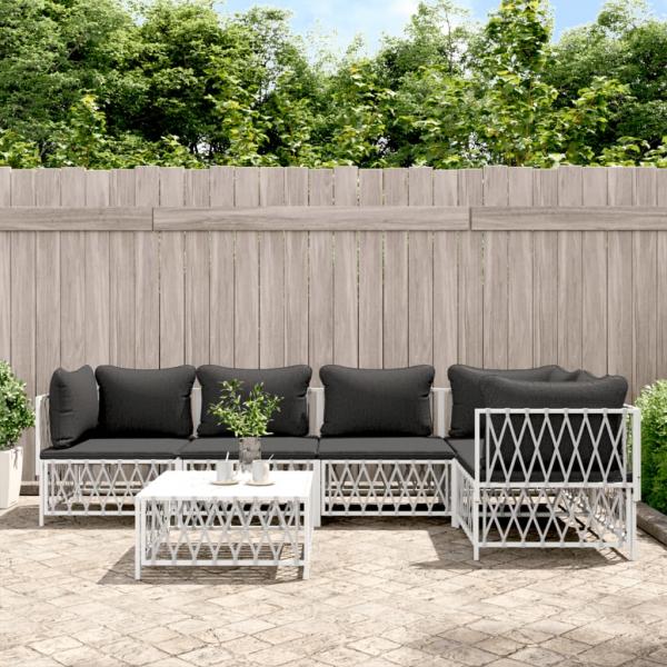 ARDEBO.de - 6-tlg. Garten-Lounge-Set mit Kissen Weiß Stahl