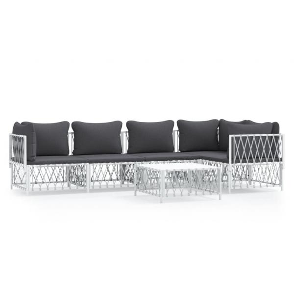 6-tlg. Garten-Lounge-Set mit Kissen Weiß Stahl