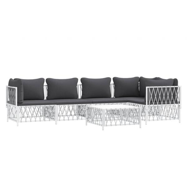 6-tlg. Garten-Lounge-Set mit Kissen Weiß Stahl