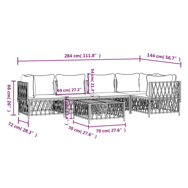 6-tlg. Garten-Lounge-Set mit Kissen Weiß Stahl