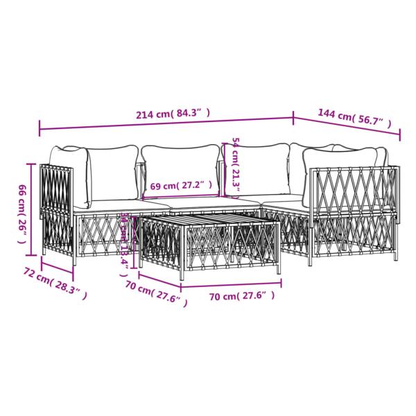 ARDEBO.de - 5-tlg. Garten-Lounge-Set mit Kissen Weiß Stahl
