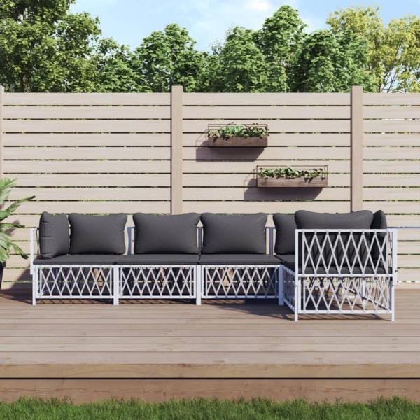 ARDEBO.de - 5-tlg. Garten-Lounge-Set mit Kissen Weiß Stahl
