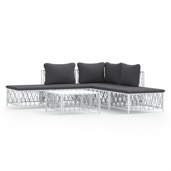 ARDEBO.de - 6-tlg. Garten-Lounge-Set mit Kissen Weiß Stahl