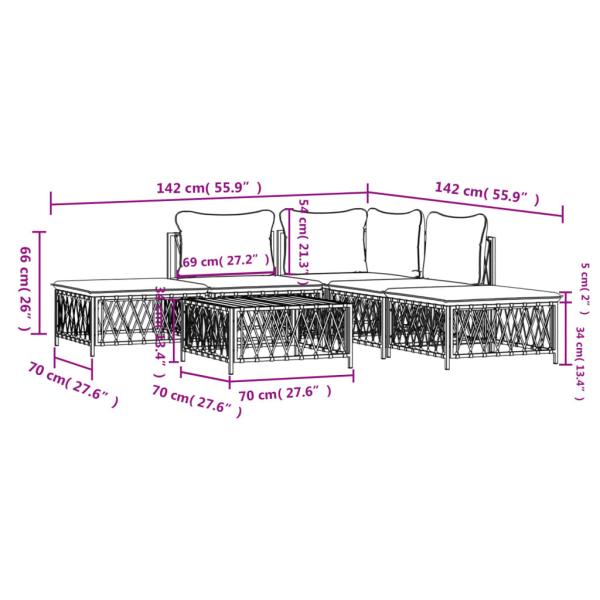 6-tlg. Garten-Lounge-Set mit Kissen Weiß Stahl