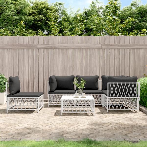 ARDEBO.de - 6-tlg. Garten-Lounge-Set mit Kissen Weiß Stahl