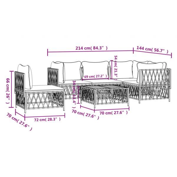 6-tlg. Garten-Lounge-Set mit Kissen Weiß Stahl