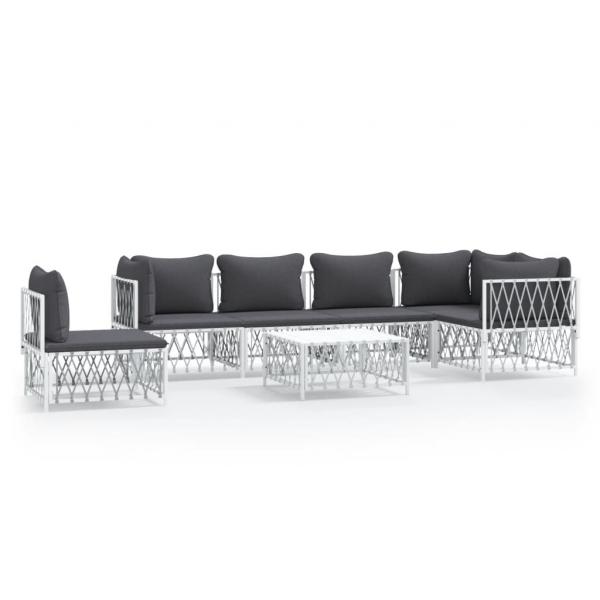 ARDEBO.de - 7-tlg. Garten-Lounge-Set mit Kissen Weiß Stahl