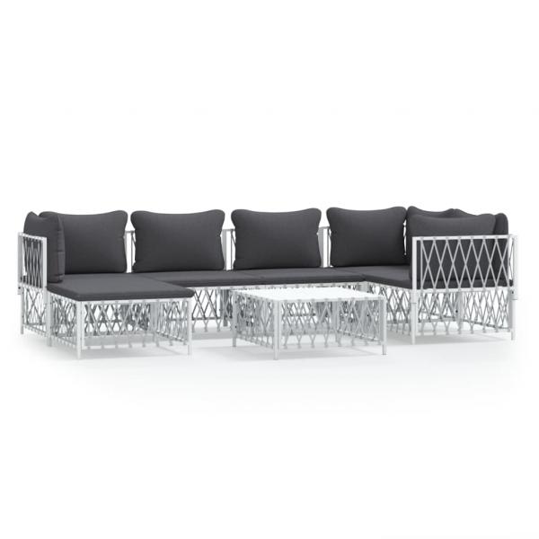 ARDEBO.de - 7-tlg. Garten-Lounge-Set mit Kissen Weiß Stahl