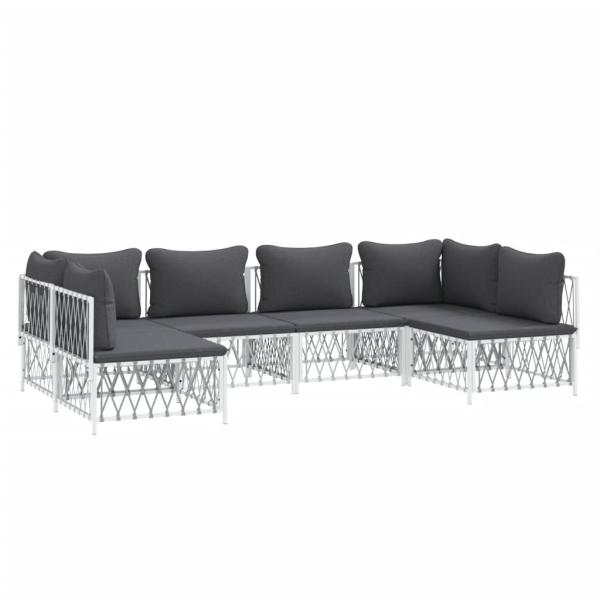 ARDEBO.de - 6-tlg. Garten-Lounge-Set mit Kissen Weiß Stahl