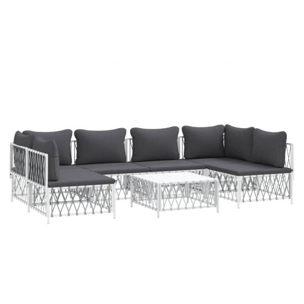 ARDEBO.de - 7-tlg. Garten-Lounge-Set mit Kissen Weiß Stahl