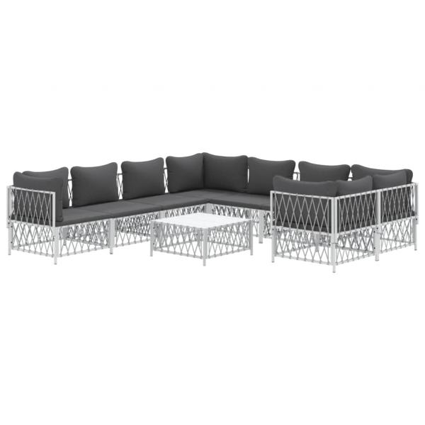 ARDEBO.de - 9-tlg. Garten-Lounge-Set mit Kissen Weiß Stahl
