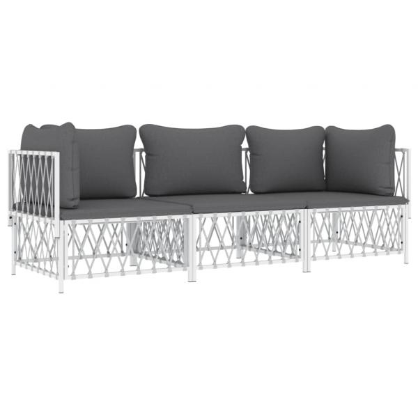 ARDEBO.de - 3-tlg. Garten-Lounge-Set mit Kissen Weiß Stahl